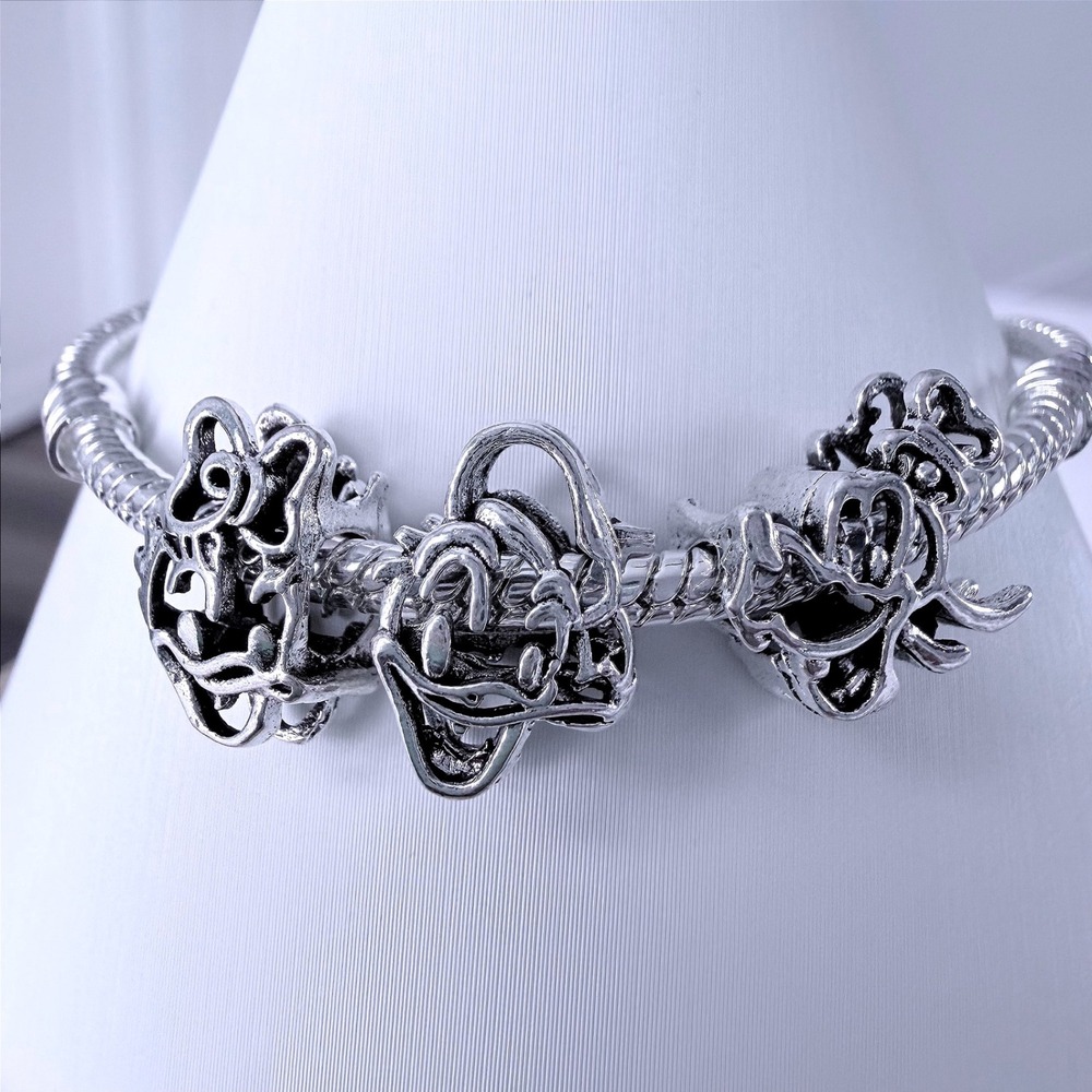 Minnie Mouse Goofy Donald Duck Silver Bead Charm Fits Snake Chain Bracelet